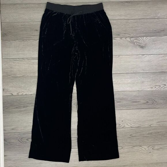 J Crew Women Size M Black Crushed Velvet Pull On Wide Leg High Rise Pant Stretch - Picture 1 of 7